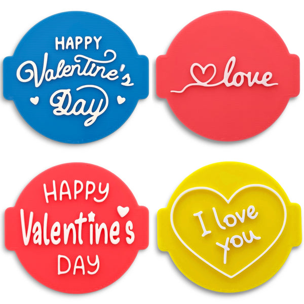 Valentines Set of 4 Embossers Stamps for Fondant, Icing, Cupcake, Cake, Biscuits, Decoration
