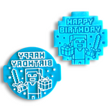 Happy Birthday BlockStyle Embosser Stamp Set 3-Piece (2 Stamps + 1 Cutter) – 6cm (2.36in) Professional Fondant, Icing & Sugarpaste Stamp for Cupcake Toppers, Cookies & Cakes